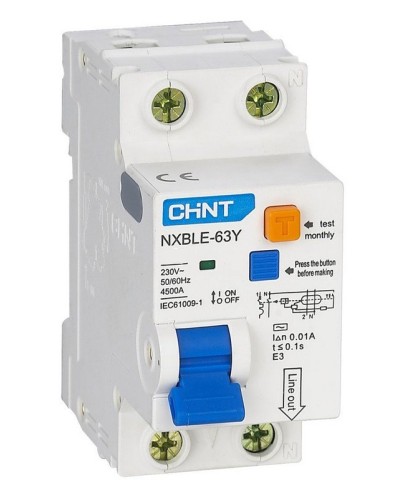 NXBLE-63Y (R) 1п+N C 6А 30мА электронный тип AC 4.5кА CHINT (105540). Автоматический выключатель дифференциального тока. CHINT в Великом Новгороде