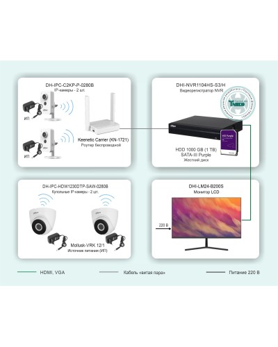 ТСН-029. Беспроводная система видеонаблюдения на основе IP-камер Dahua с использованием Wi-Fi технологии. Dahua в Великом Новгороде