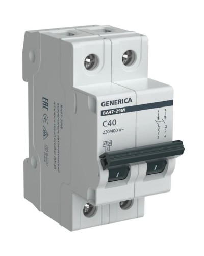 GENERICA ВА47-29М 2P C 40А 4,5кА (MVA21-2-040-C-G). Автоматический выключатель. IEK в Великом Новгороде