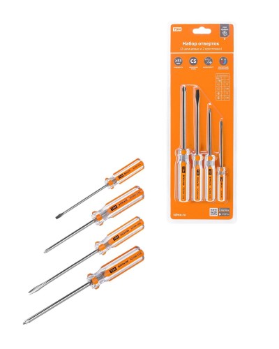 Набор отверток 4шт.: SL3x75, SL5х100, PH1х75, PH2х100, блистер, CS Гранит TDM (SQ1013-0101). Набор отверток. TDM ЕLECTRIC в Великом Новгороде