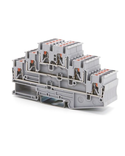 Клемма трехуровневая, зажим push-in, 2.5 кв.мм, серая (VPR-2.5-3L-GY). Клемма проходная, 6 точки подключения. ДКС в Великом Новгороде