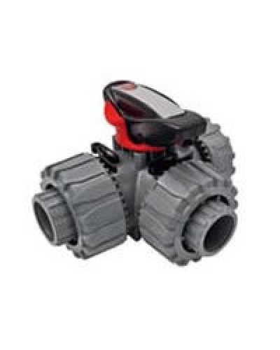 Ecoplast Кран шаровой трехходовой ПВХ D25 (уплотнение TPV, остальное EPDM) с муфтовым окончанием (49448). Кран шаровой, с муфтовым окончанием. Экопласт в Великом Новгороде